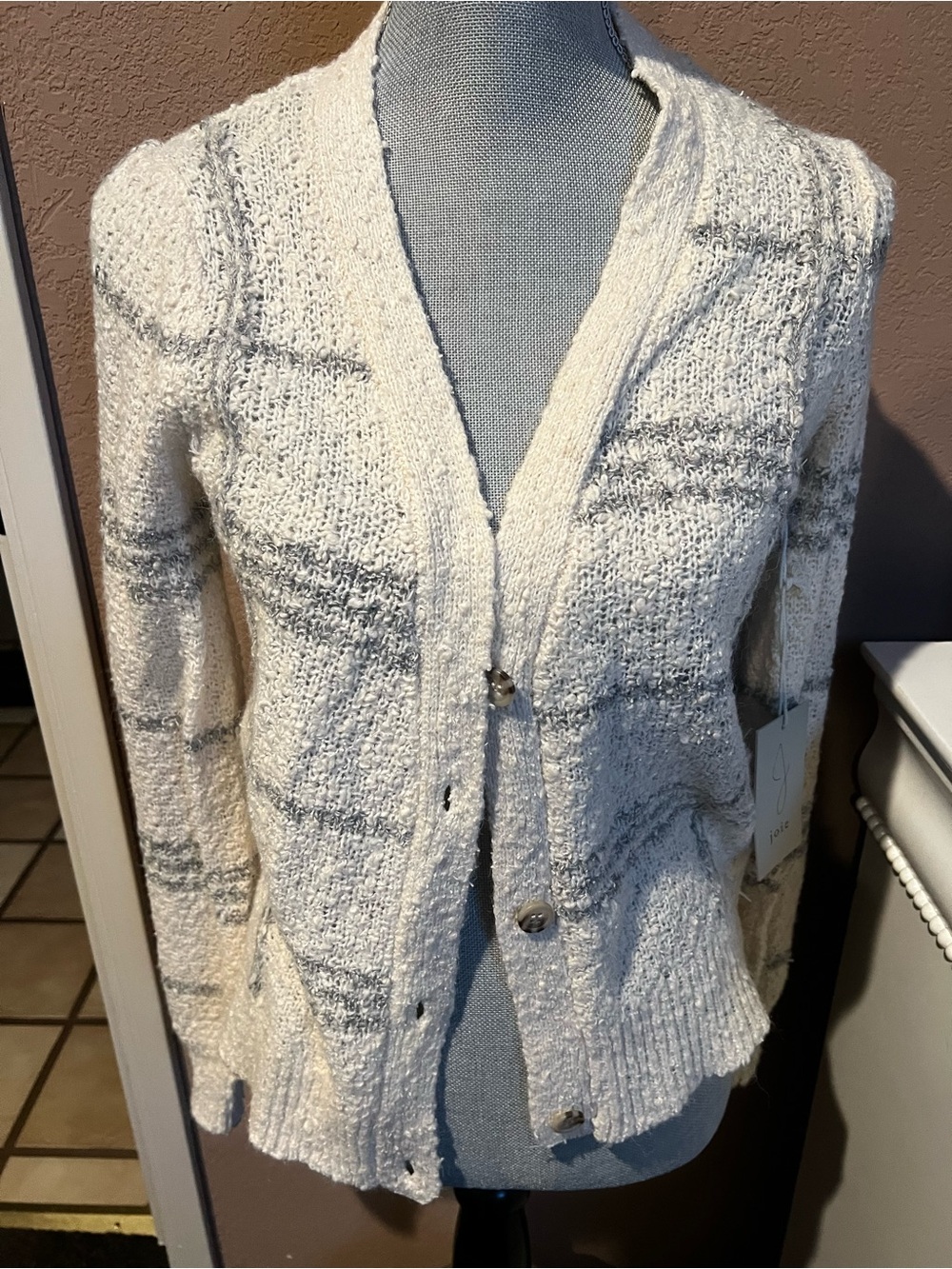 Women’s Cream & Light Gray Knit Cardigan Sweater small joie